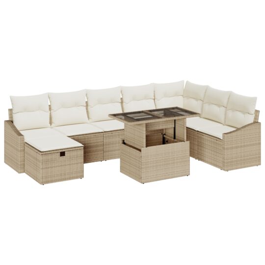 Alternative view of Set de canapele pentru grădină cu pernă 9 pcs Bej Rattan poli