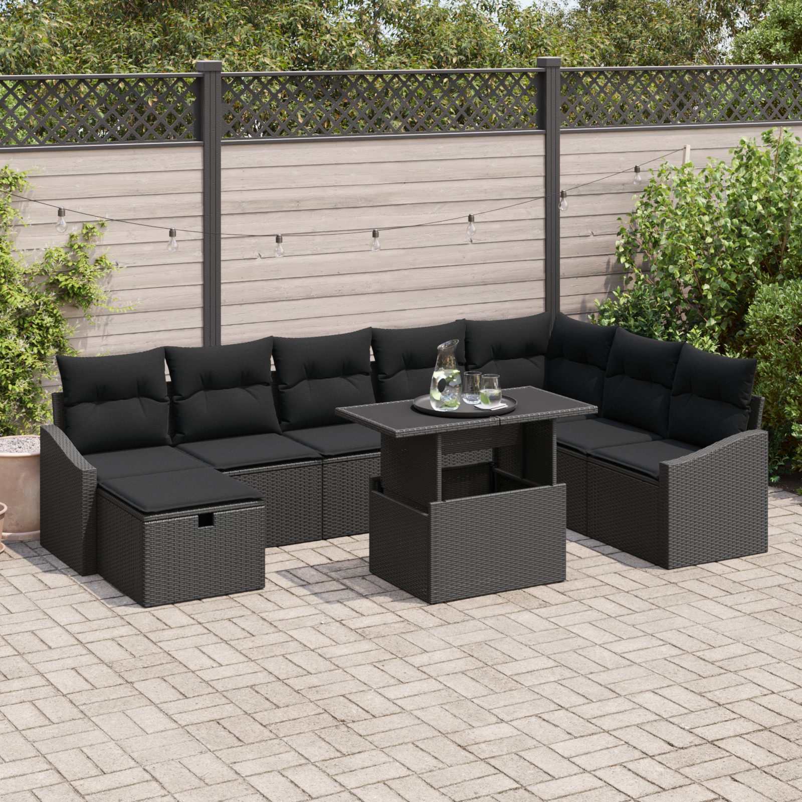 3359860 1 Set de canapele pentru grădină cu pernă 9 pcs Negru Rattan poli Set de canapele pentru grădină cu pernă 9 pcs Negru Rattan poli