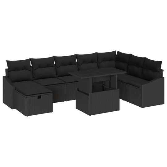 3359860 2 Set de canapele pentru grădină cu pernă 9 pcs Negru Rattan poli 3359860 2