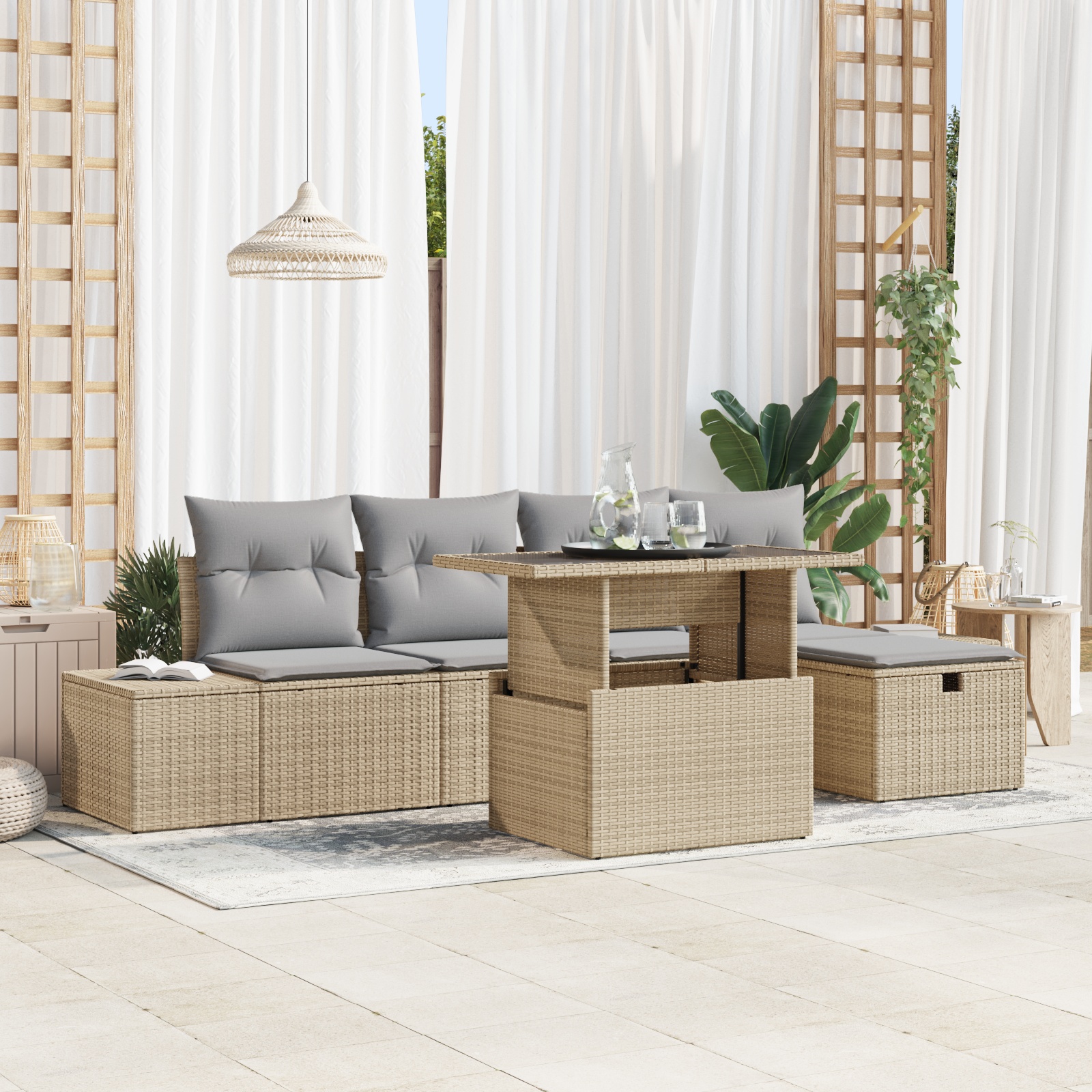 3359867 1 Set de canapele pentru grădină 6 pcs Bej Rattan poli Set de canapele pentru grădină 6 pcs Bej Rattan poli