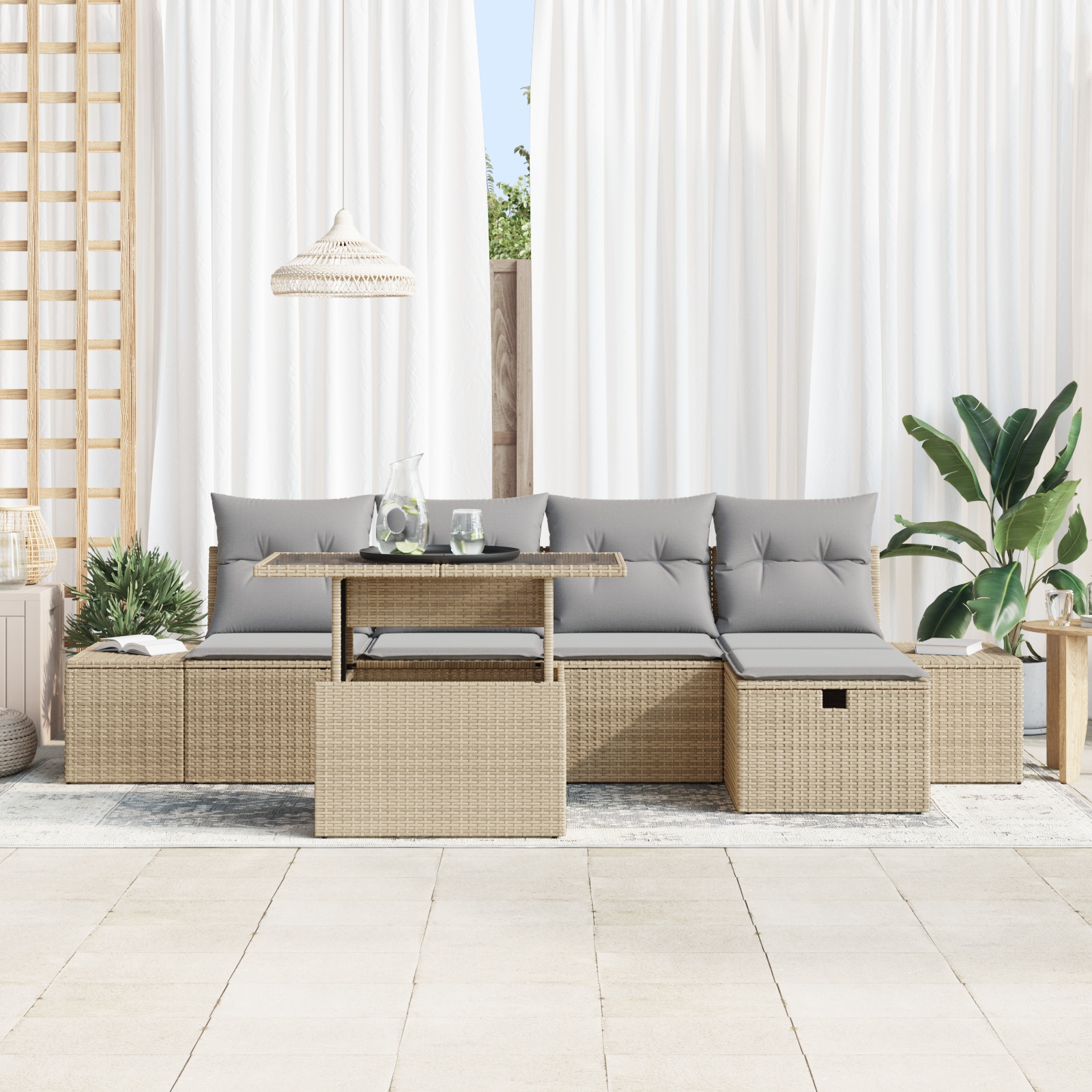 3359867 3 Set de canapele pentru grădină 6 pcs Bej Rattan poli Set de canapele pentru grădină 6 pcs Bej Rattan poli - imagine 3