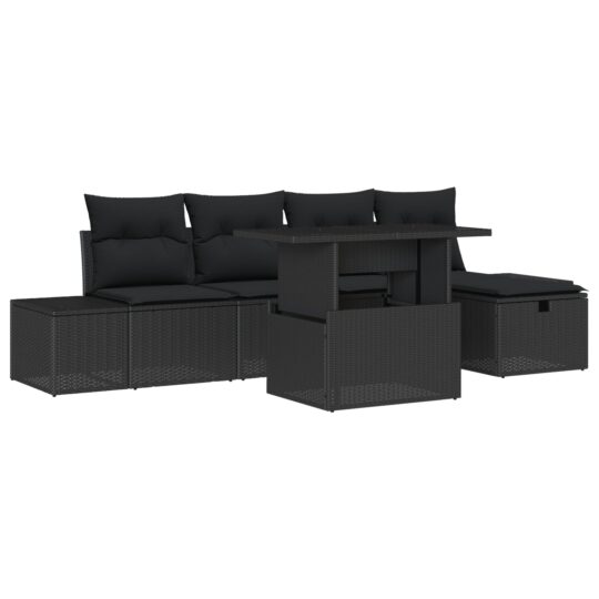 3359870 2 Set de canapele pentru grădină cu pernă 6 pcs Negru Rattan poli 3359870 2
