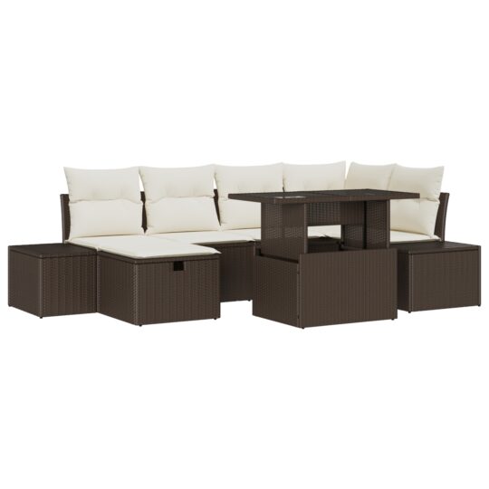 Alternative view of Set de canapele pentru grădină cu pernă 7 pcs Maro Rattan poli