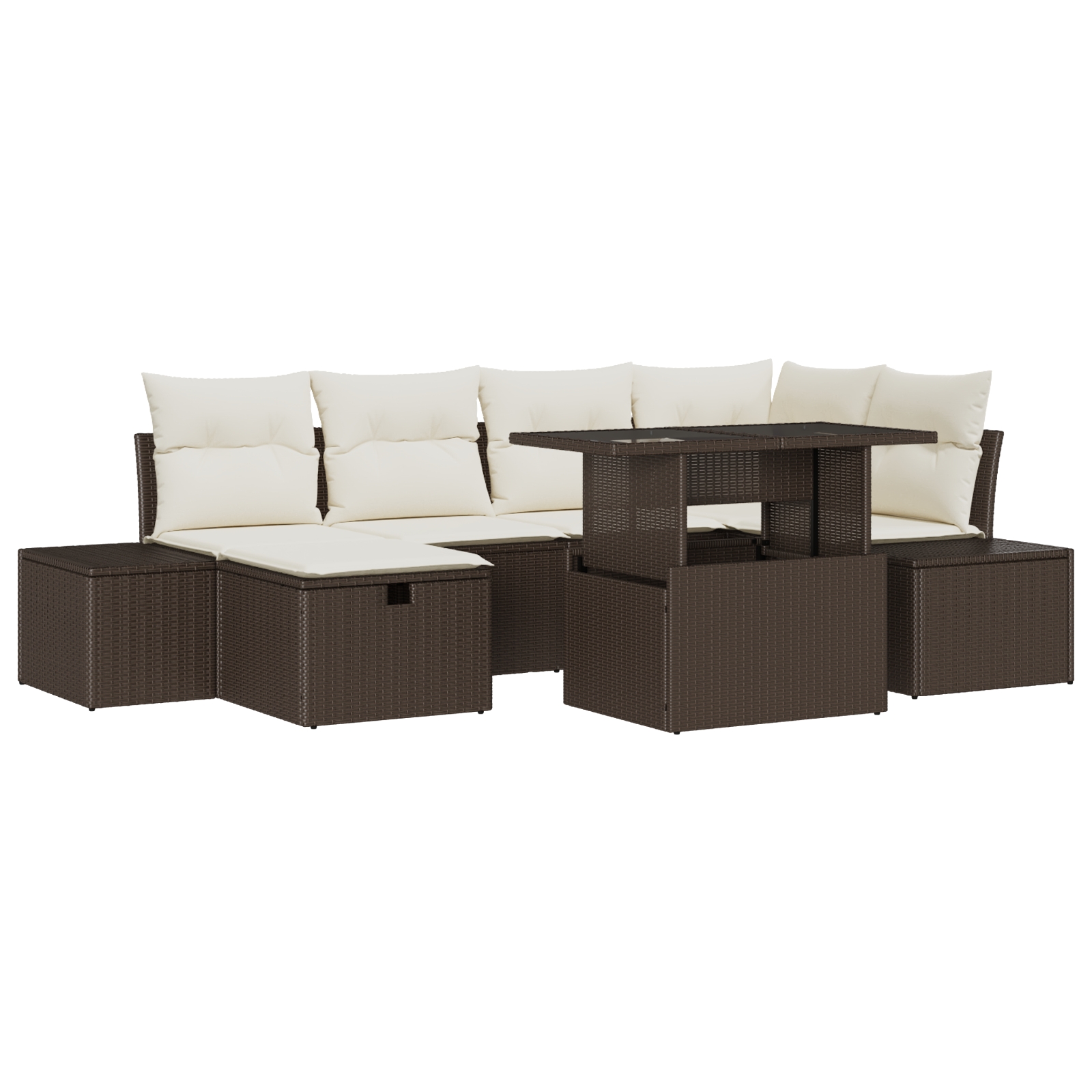 3359875 2 Set de canapele pentru grădină cu pernă 7 pcs Maro Rattan poli Set de canapele pentru grădină cu pernă 7 pcs Maro Rattan poli - imagine 2