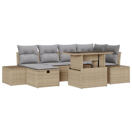 3359877 2 Set de canapele pentru grădină cu pernă 7 pcs Bej Rattan poli 3359877 2