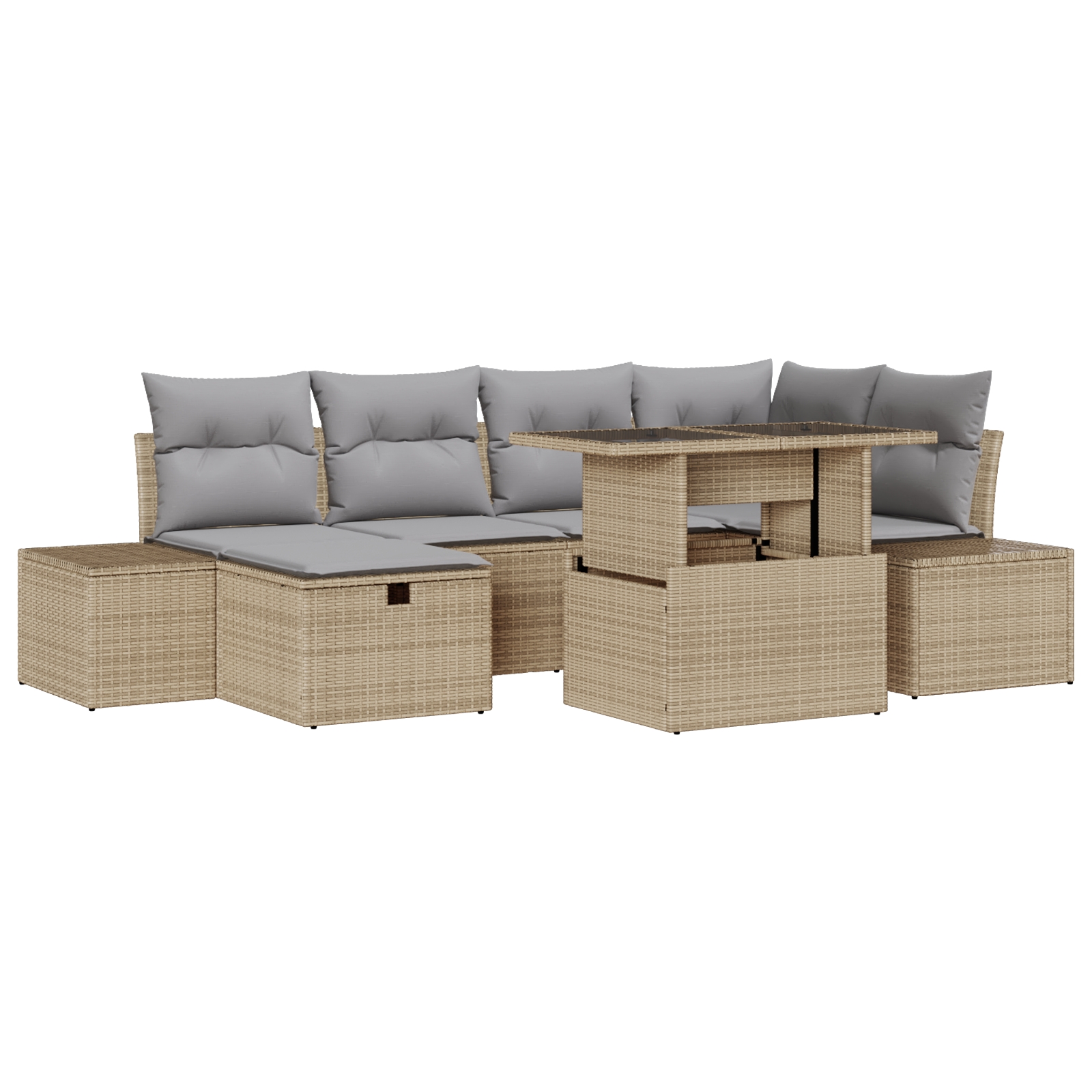 3359877 2 Set de canapele pentru grădină cu pernă 7 pcs Bej Rattan poli Set de canapele pentru grădină cu pernă 7 pcs Bej Rattan poli - imagine 2