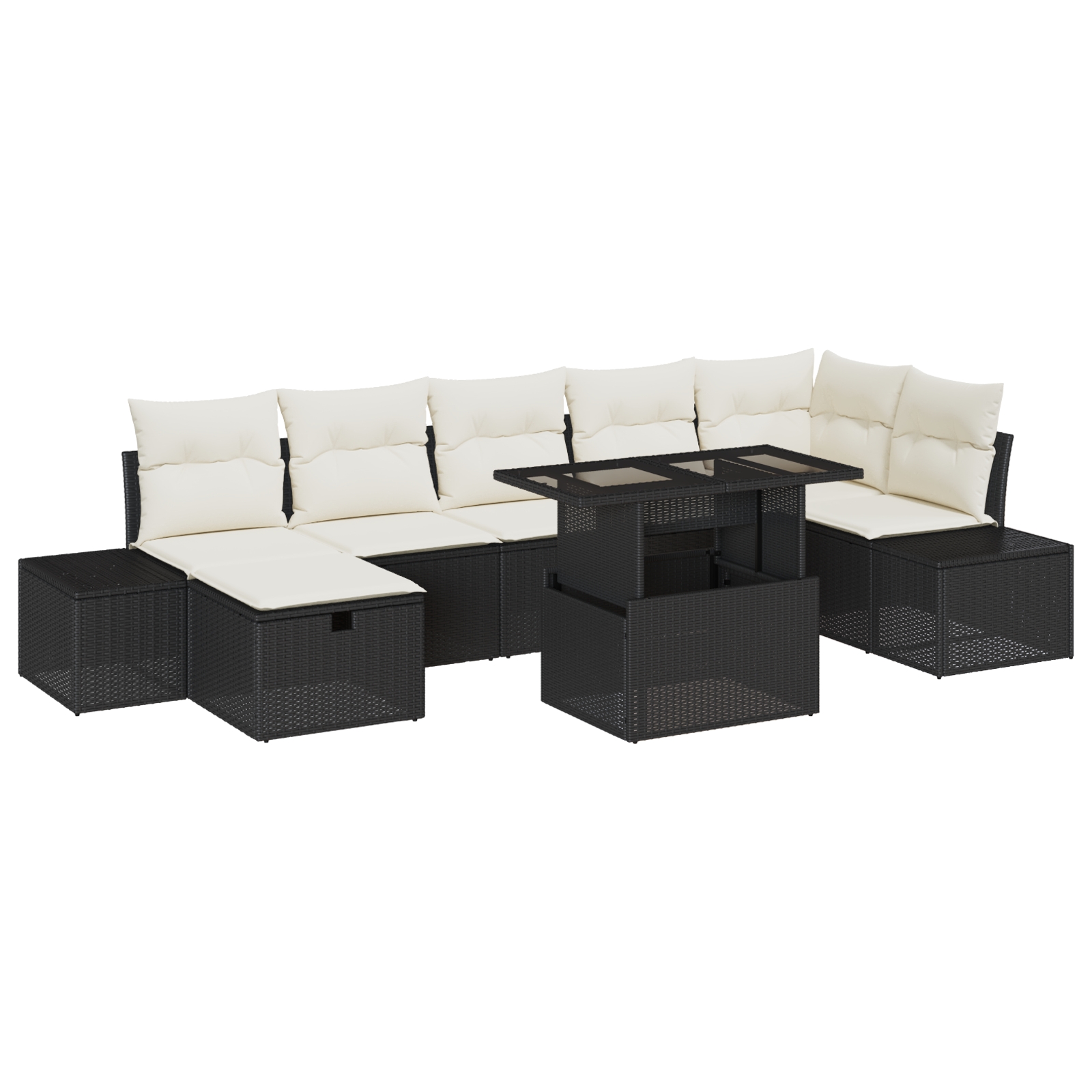 3359884 2 Set de canapele pentru grădină cu pernă 8 pcs Negru Rattan poli Set de canapele pentru grădină cu pernă 8 pcs Negru Rattan poli - imagine 2