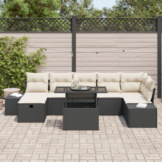 3359884 3 Set de canapele pentru grădină cu pernă 8 pcs Negru Rattan poli 3359884 3