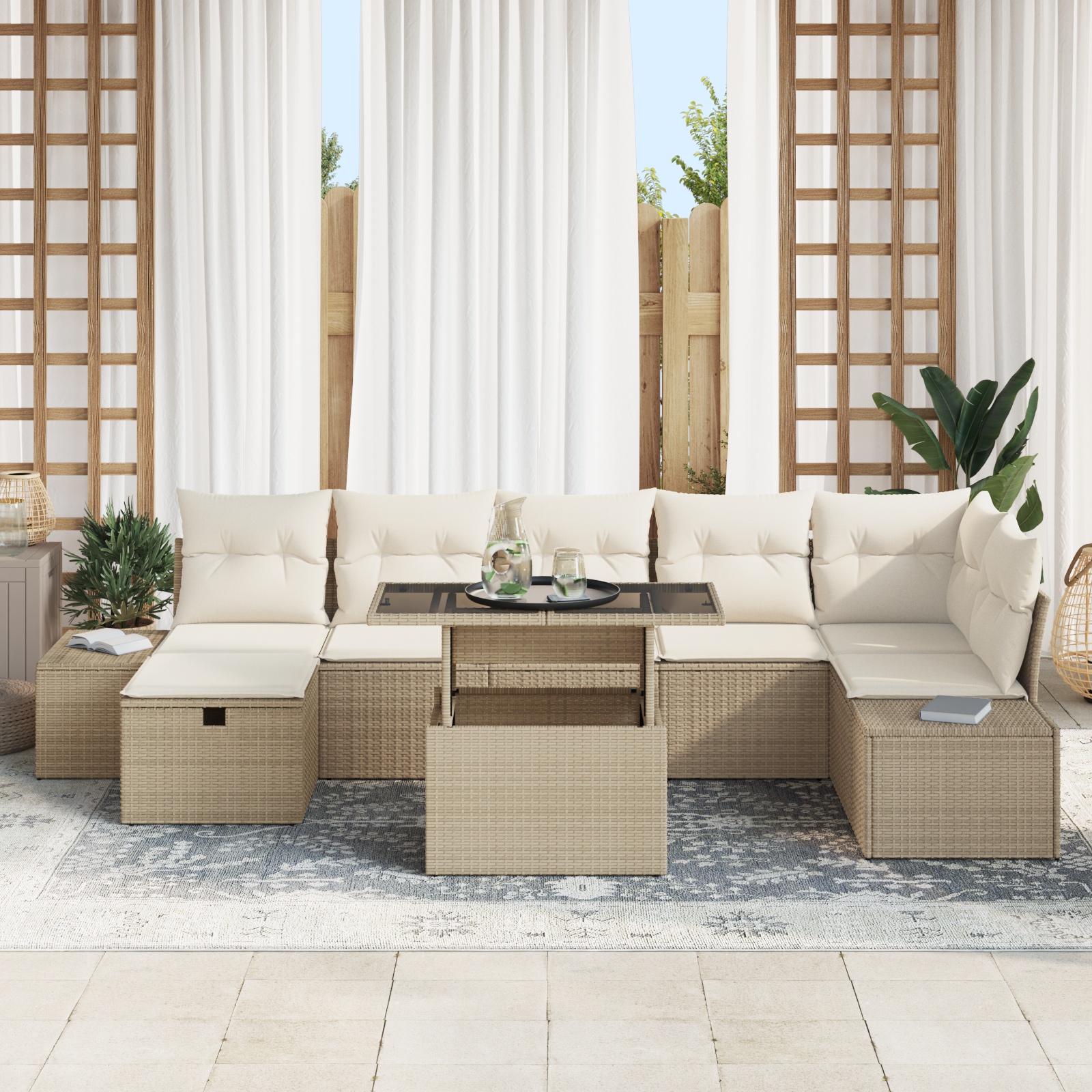 3359888 3 Set de canapele pentru grădină cu pernă 8 pcs Bej Rattan poli Set de canapele pentru grădină cu pernă 8 pcs Bej Rattan poli - imagine 3
