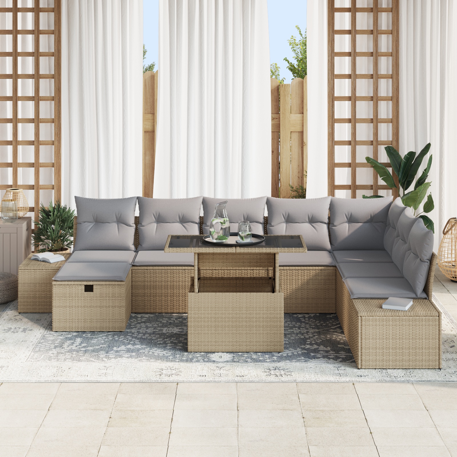 3359897 3 Set de canapele pentru grădină 11 pcs Bej Rattan poli Set de canapele pentru grădină 11 pcs Bej Rattan poli - imagine 3