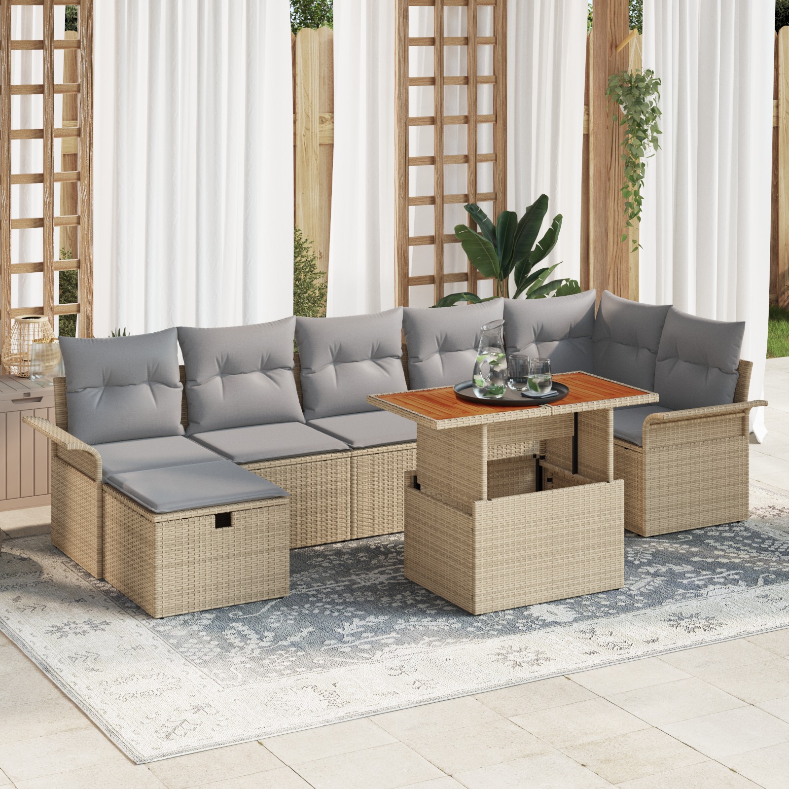 3359920 1 Set de canapele pentru grădină cu pernă 8 pcs Bej Rattan poli Set de canapele pentru grădină cu pernă 8 pcs Bej Rattan poli