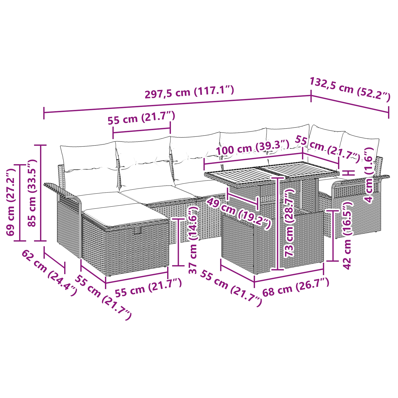 3359920 13 Set de canapele pentru grădină cu pernă 8 pcs Bej Rattan poli Set de canapele pentru grădină cu pernă 8 pcs Bej Rattan poli - imagine 13