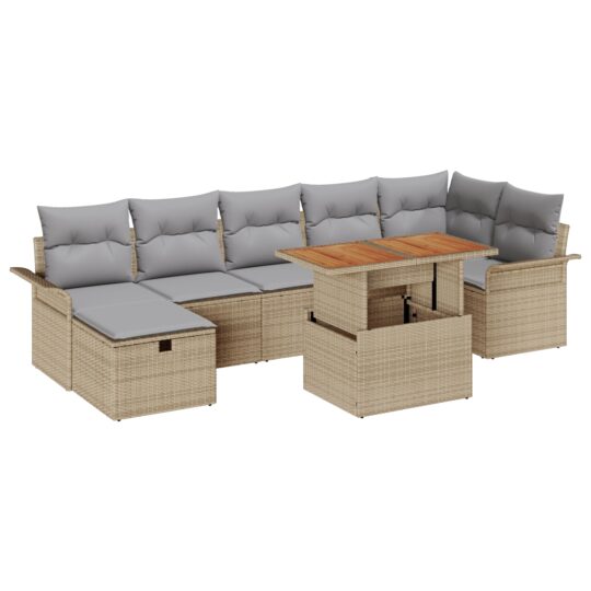 3359920 2 Set de canapele pentru grădină cu pernă 8 pcs Bej Rattan poli 3359920 2