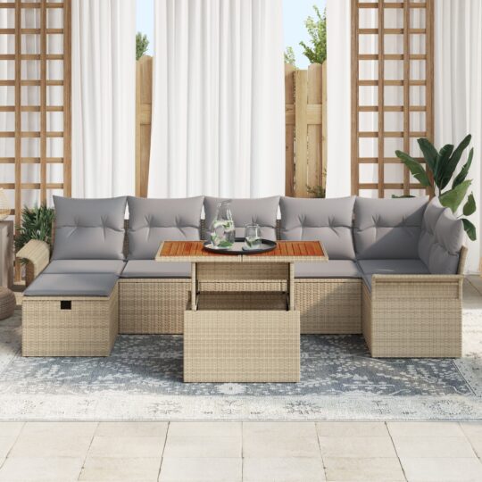 3359920 3 Set de canapele pentru grădină cu pernă 8 pcs Bej Rattan poli 3359920 3