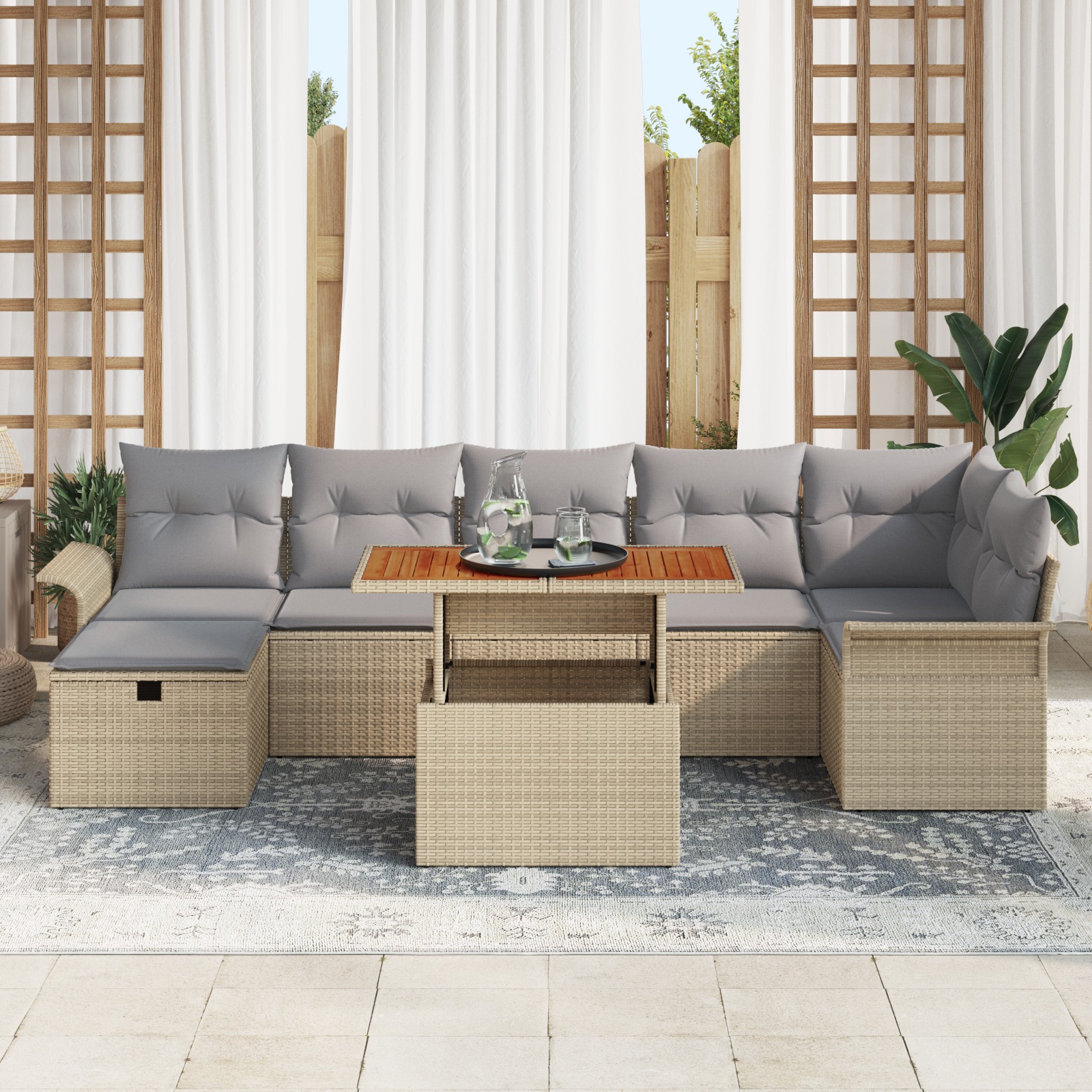 3359920 3 Set de canapele pentru grădină cu pernă 8 pcs Bej Rattan poli Set de canapele pentru grădină cu pernă 8 pcs Bej Rattan poli - imagine 3