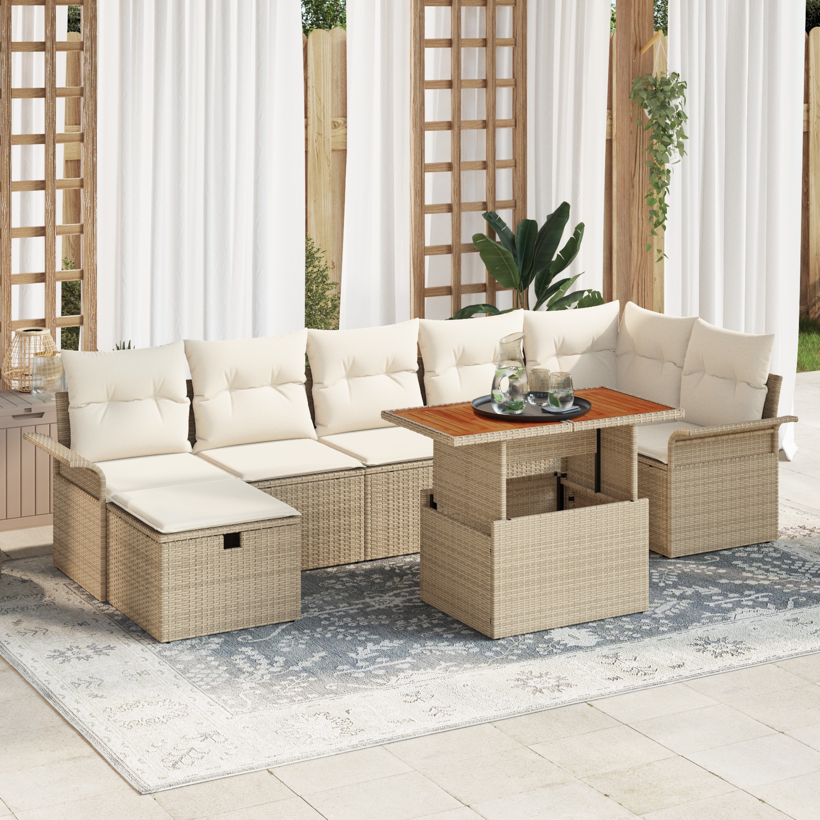 3359921 1 Set de canapele pentru grădină cu pernă 8 pcs Bej Rattan poli Set de canapele pentru grădină cu pernă 8 pcs Bej Rattan poli