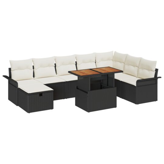 Alternative view of Set de canapele pentru grădină cu pernă 9 pcs Negru Rattan poli