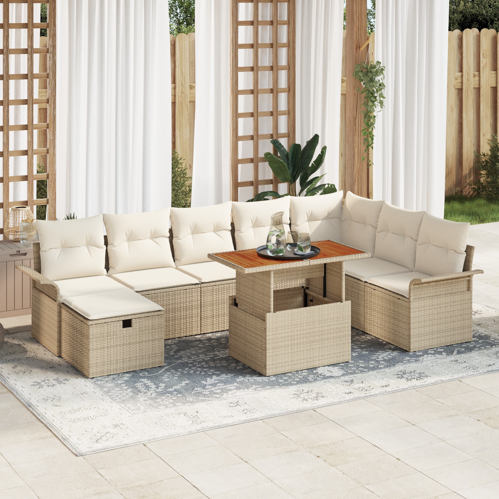 3359928 1 Set de canapele pentru grădină cu pernă 9 pcs Bej Rattan poli Set de canapele pentru grădină cu pernă 9 pcs Bej Rattan poli