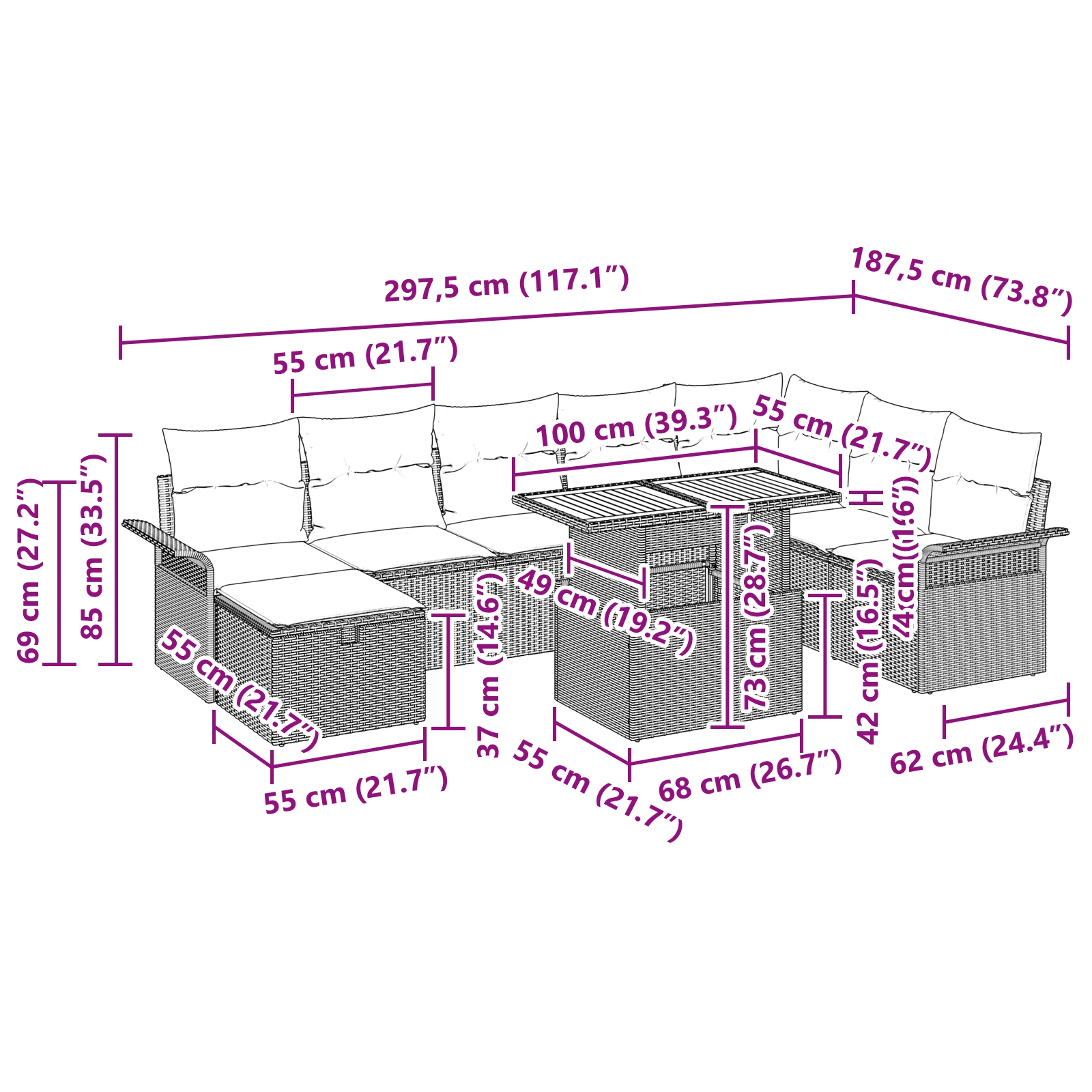 3359928 13 Set de canapele pentru grădină cu pernă 9 pcs Bej Rattan poli Set de canapele pentru grădină cu pernă 9 pcs Bej Rattan poli - imagine 13