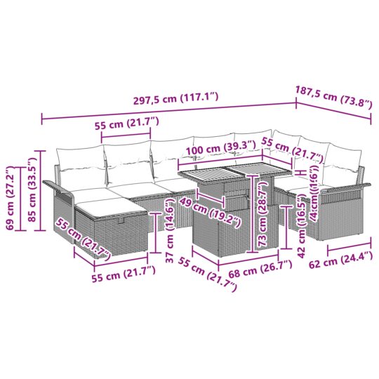 3359929 13 Set de canapele pentru grădină cu pernă 9 pcs Negru Rattan poli 3359929 13