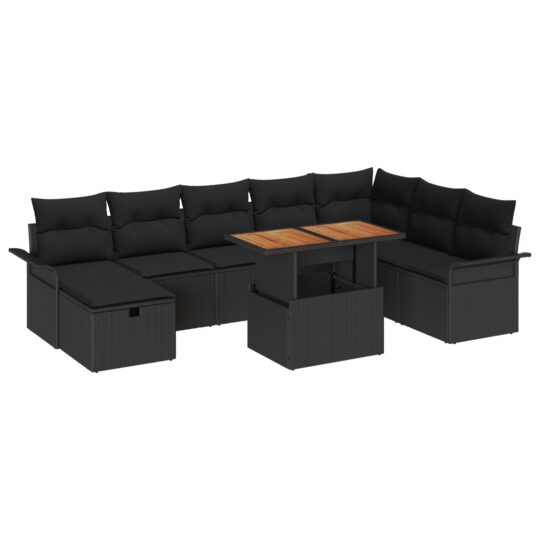 3359929 2 Set de canapele pentru grădină cu pernă 9 pcs Negru Rattan poli 3359929 2