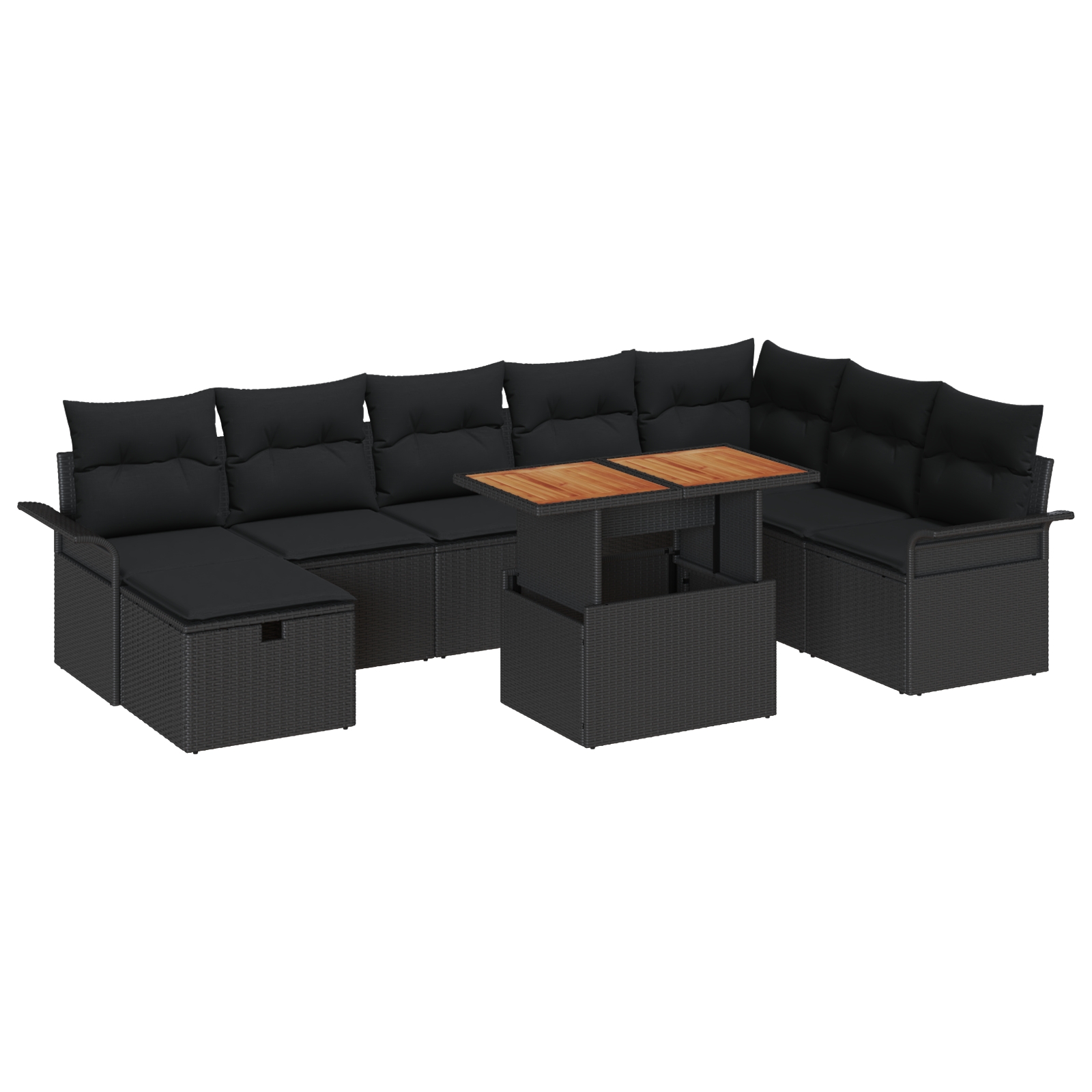 3359929 2 Set de canapele pentru grădină cu pernă 9 pcs Negru Rattan poli Set de canapele pentru grădină cu pernă 9 pcs Negru Rattan poli - imagine 2