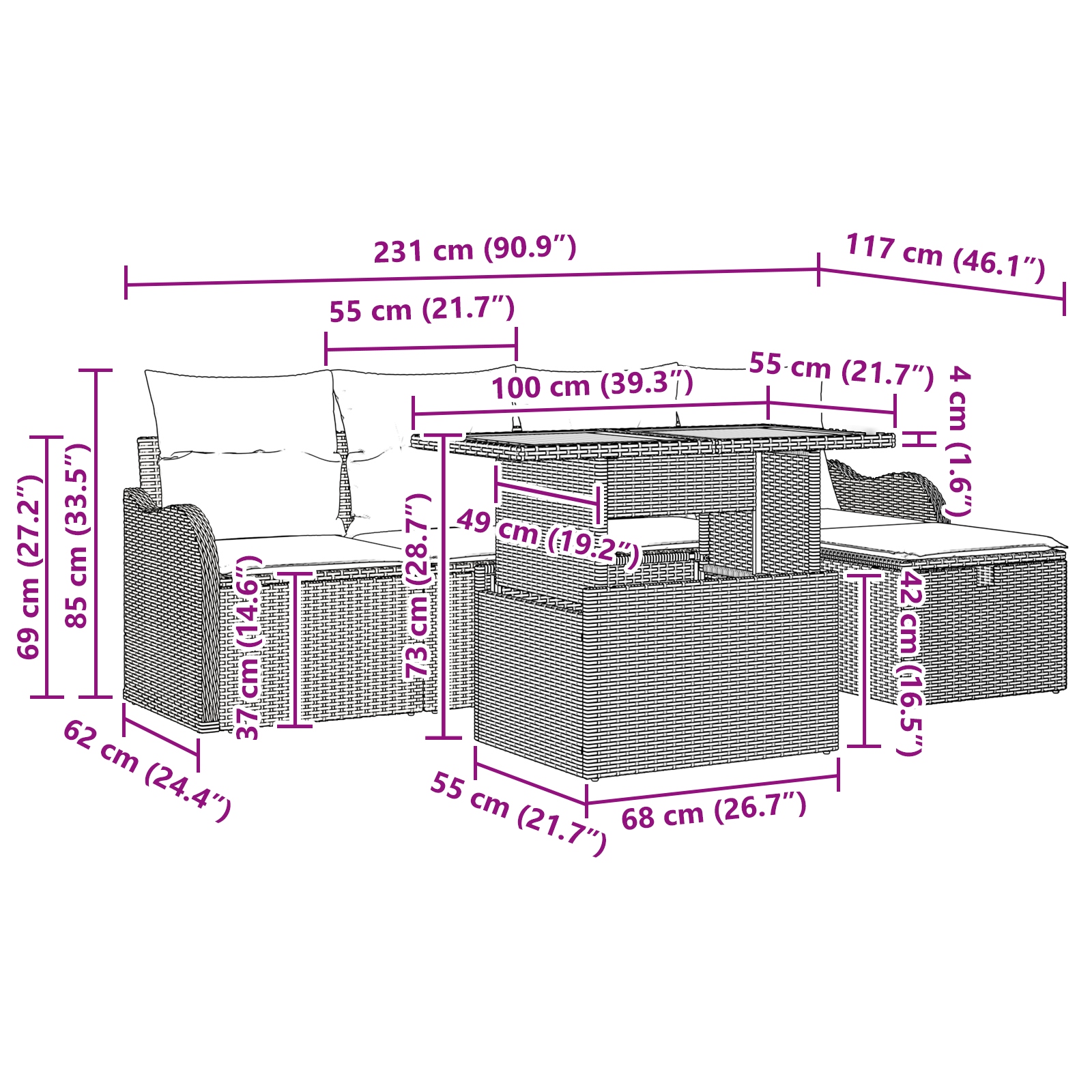3359935 12 Set de canapele pentru grădină cu pernă 6 pcs Bej Rattan poli Set de canapele pentru grădină cu pernă 6 pcs Bej Rattan poli - imagine 12