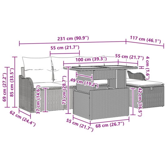 3359936 12 Set de canapele pentru grădină cu pernă 6 pcs Negru Rattan poli 3359936 12