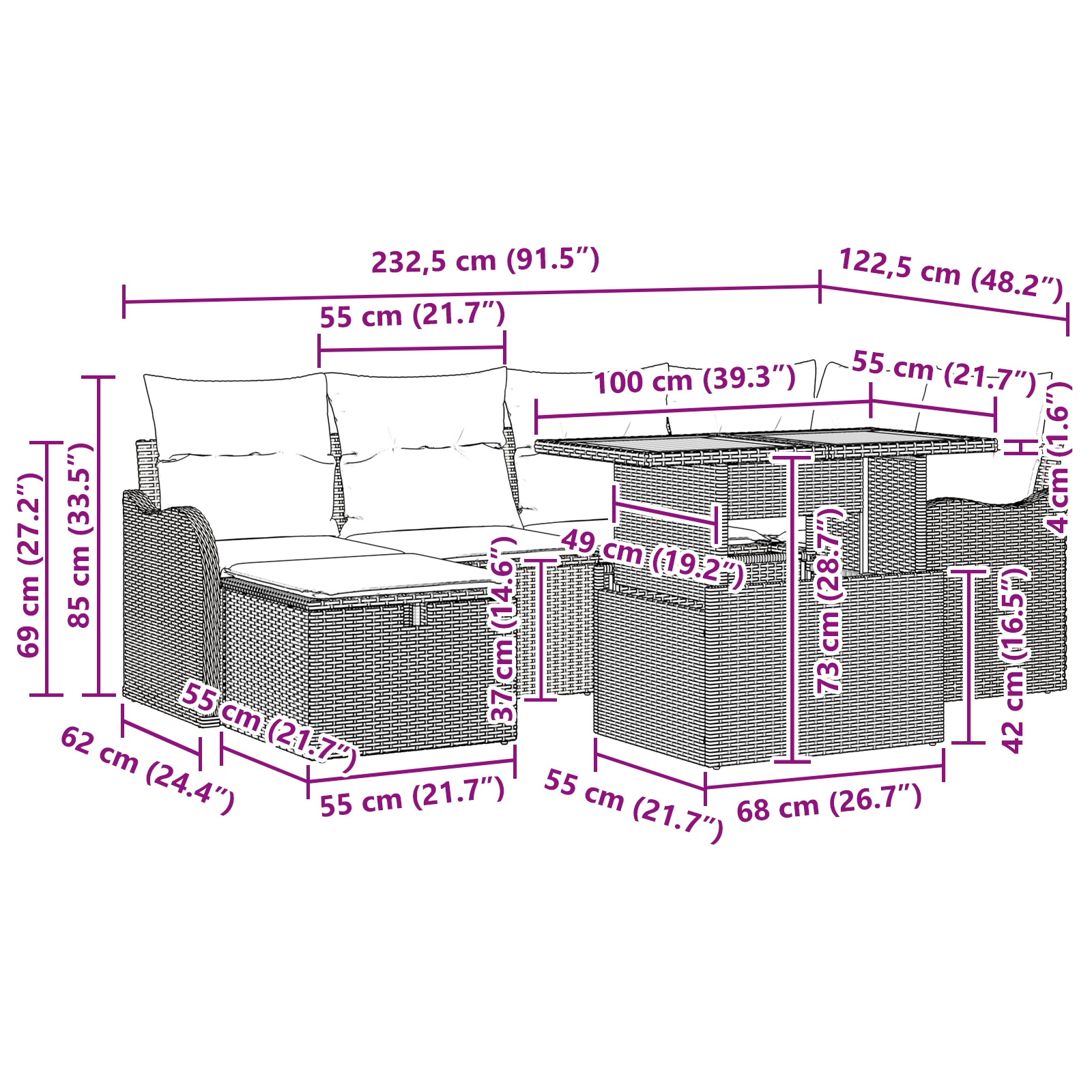 3359941 13 Set de canapele pentru grădină cu pernă 7 pcs Bej Rattan poli Set de canapele pentru grădină cu pernă 7 pcs Bej Rattan poli - imagine 13