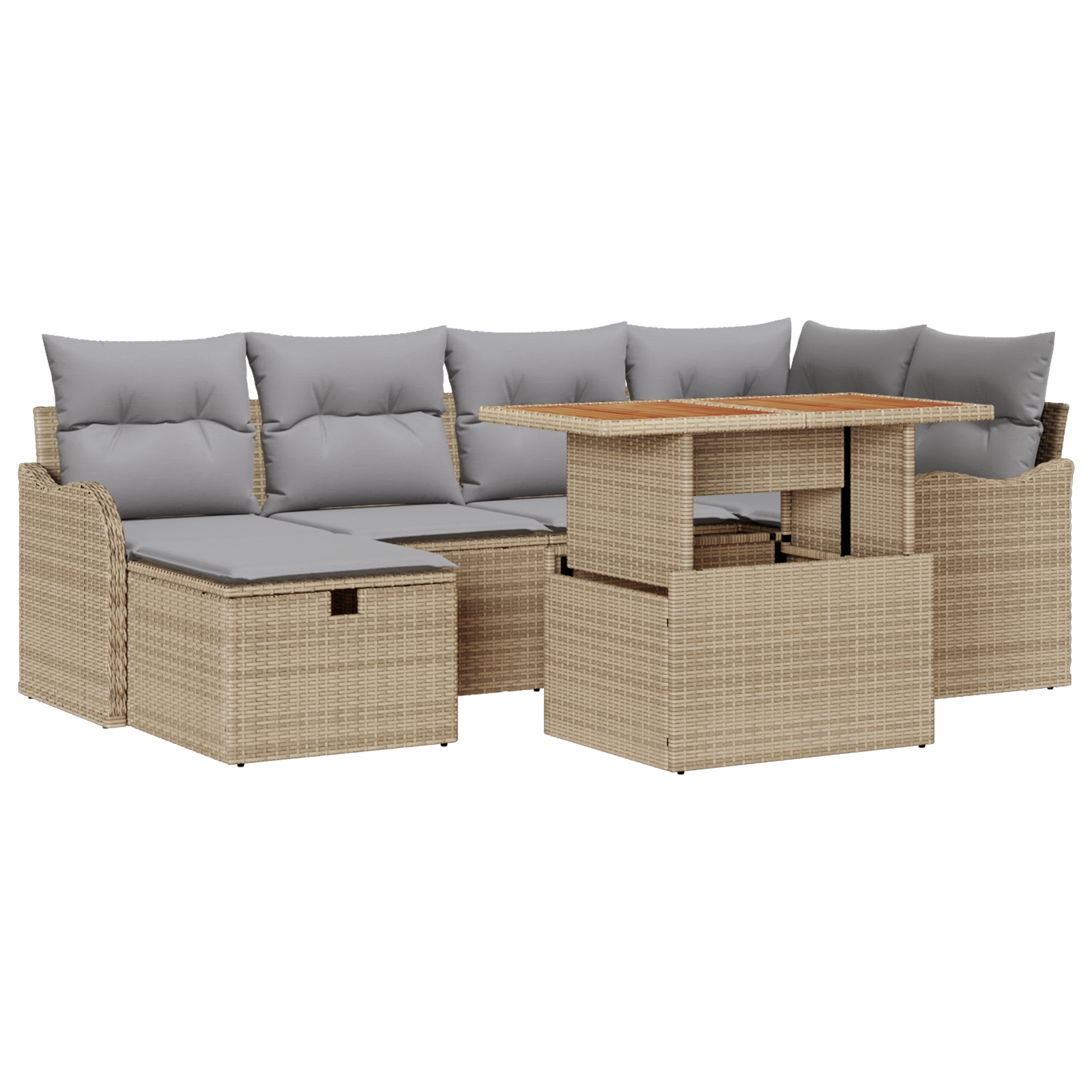 3359941 2 Set de canapele pentru grădină cu pernă 7 pcs Bej Rattan poli Set de canapele pentru grădină cu pernă 7 pcs Bej Rattan poli - imagine 2