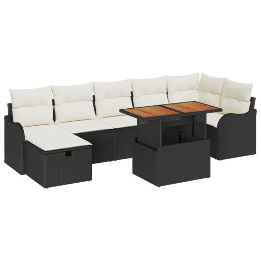 Alternative view of Set de canapele pentru grădină cu pernă 8 pcs Negru Rattan poli