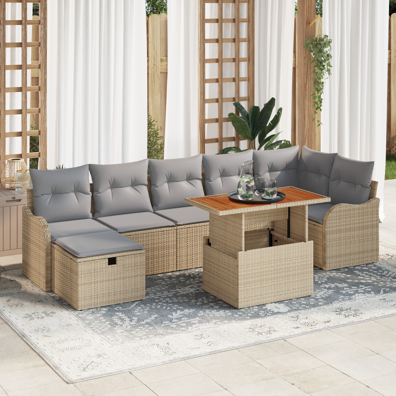 3359948 1 Set de canapele pentru grădină cu pernă 8 pcs Bej Rattan poli Set de canapele pentru grădină cu pernă 8 pcs Bej Rattan poli