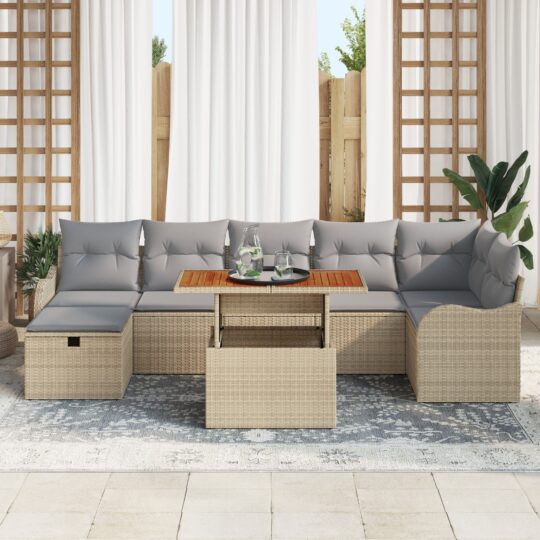 3359948 3 Set de canapele pentru grădină cu pernă 8 pcs Bej Rattan poli 3359948 3