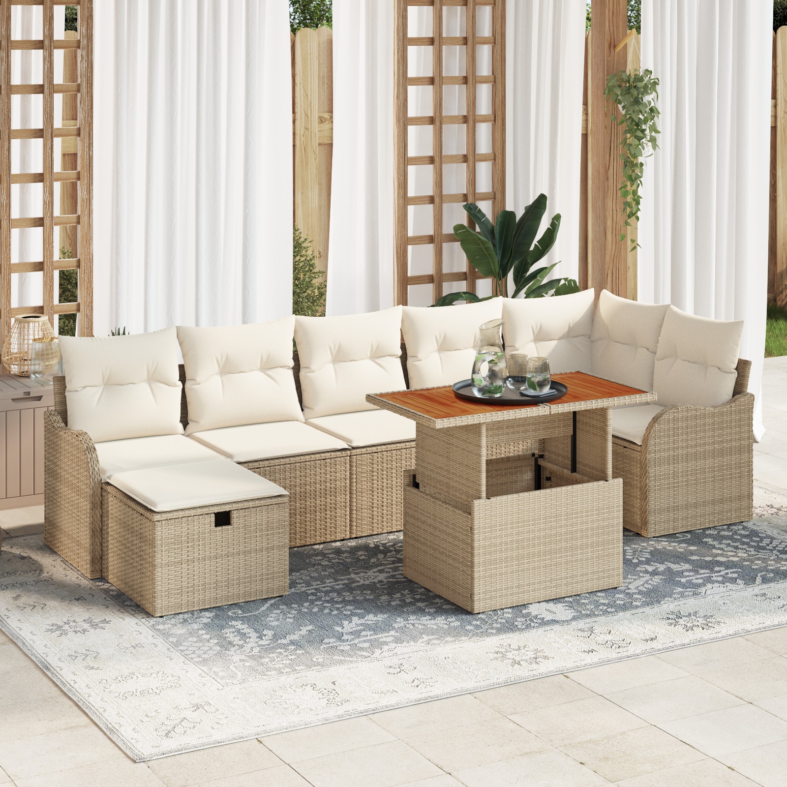 3359949 1 Set de canapele pentru grădină cu pernă 8 pcs Bej Rattan poli Set de canapele pentru grădină cu pernă 8 pcs Bej Rattan poli