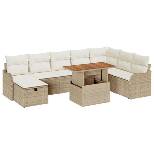 Alternative view of Set de canapele pentru grădină cu pernă 9 pcs Bej Rattan poli