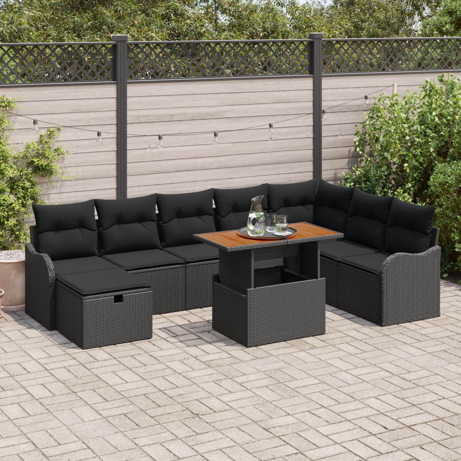 3359957 1 Set de canapele pentru grădină cu pernă 9 pcs Negru Rattan poli Set de canapele pentru grădină cu pernă 9 pcs Negru Rattan poli