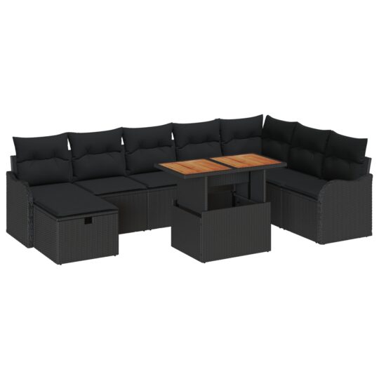 3359957 2 Set de canapele pentru grădină cu pernă 9 pcs Negru Rattan poli 3359957 2