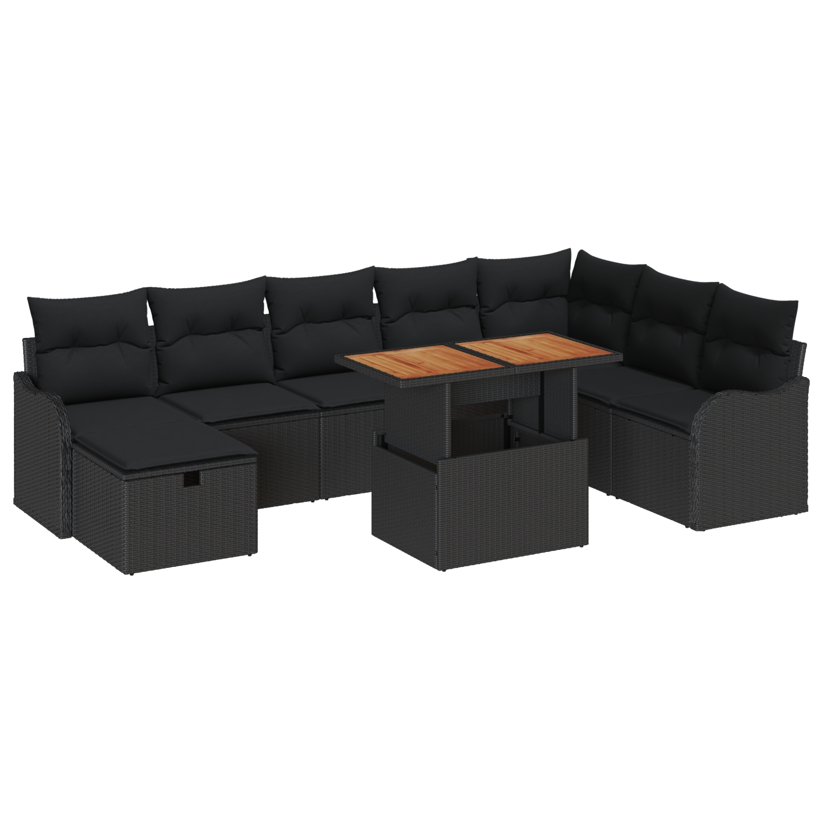 3359957 2 Set de canapele pentru grădină cu pernă 9 pcs Negru Rattan poli Set de canapele pentru grădină cu pernă 9 pcs Negru Rattan poli - imagine 2