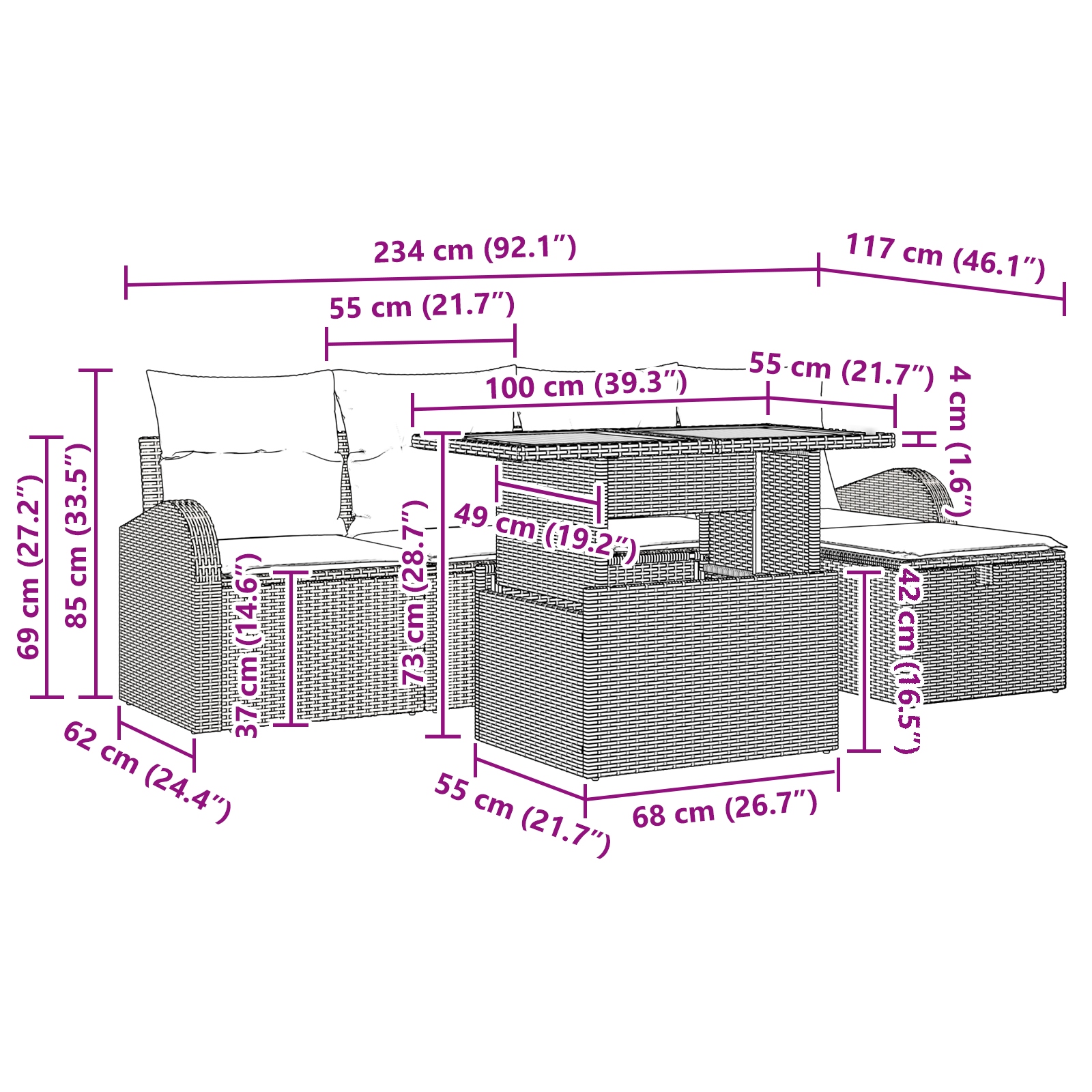 3359960 12 Set de canapele pentru grădină cu pernă 6 pcs Negru Rattan poli Set de canapele pentru grădină cu pernă 6 pcs Negru Rattan poli - imagine 12