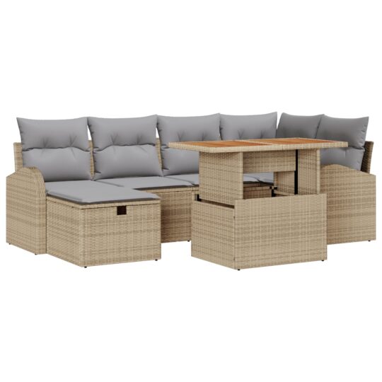 Alternative view of Set de canapele pentru grădină cu pernă 7 pcs Bej Rattan poli