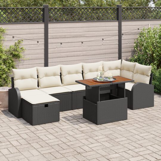 Set de canapele pentru grădină cu pernă 8 pcs Negru Rattan poli