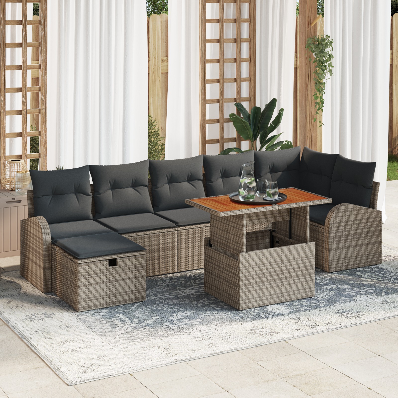 3359975 1 Set de canapele pentru grădină cu pernă 8 pcs Gri Rattan poli Set de canapele pentru grădină cu pernă 8 pcs Gri Rattan poli