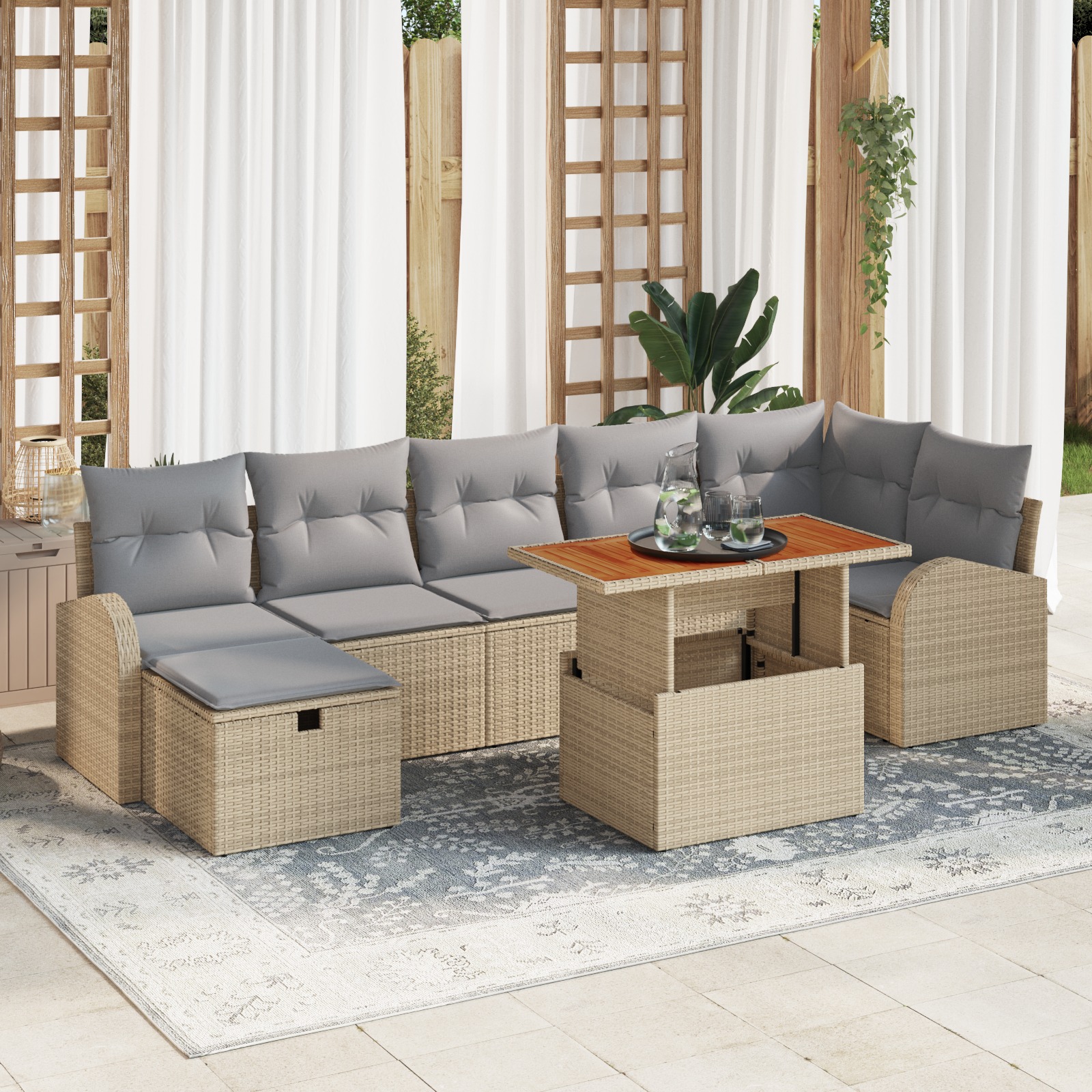 3359976 1 Set de canapele pentru grădină cu pernă 8 pcs Bej Rattan poli Set de canapele pentru grădină cu pernă 8 pcs Bej Rattan poli