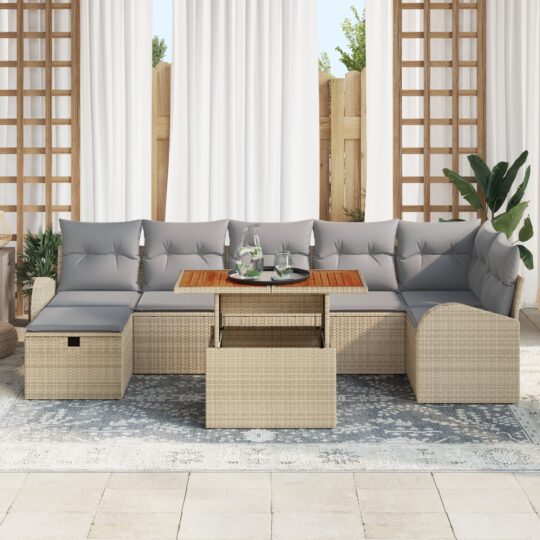 3359976 3 Set de canapele pentru grădină cu pernă 8 pcs Bej Rattan poli 3359976 3