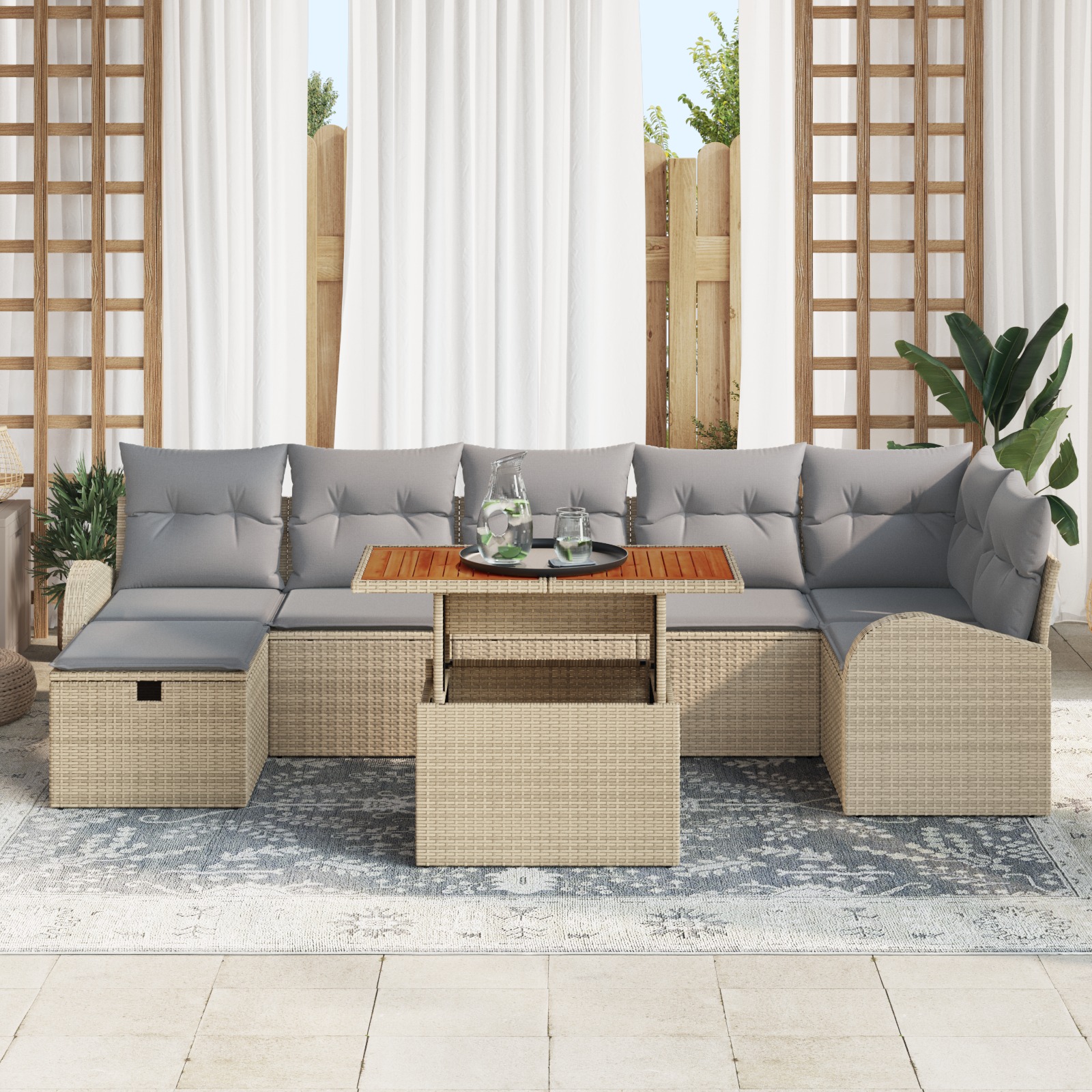 3359976 3 Set de canapele pentru grădină cu pernă 8 pcs Bej Rattan poli Set de canapele pentru grădină cu pernă 8 pcs Bej Rattan poli - imagine 3