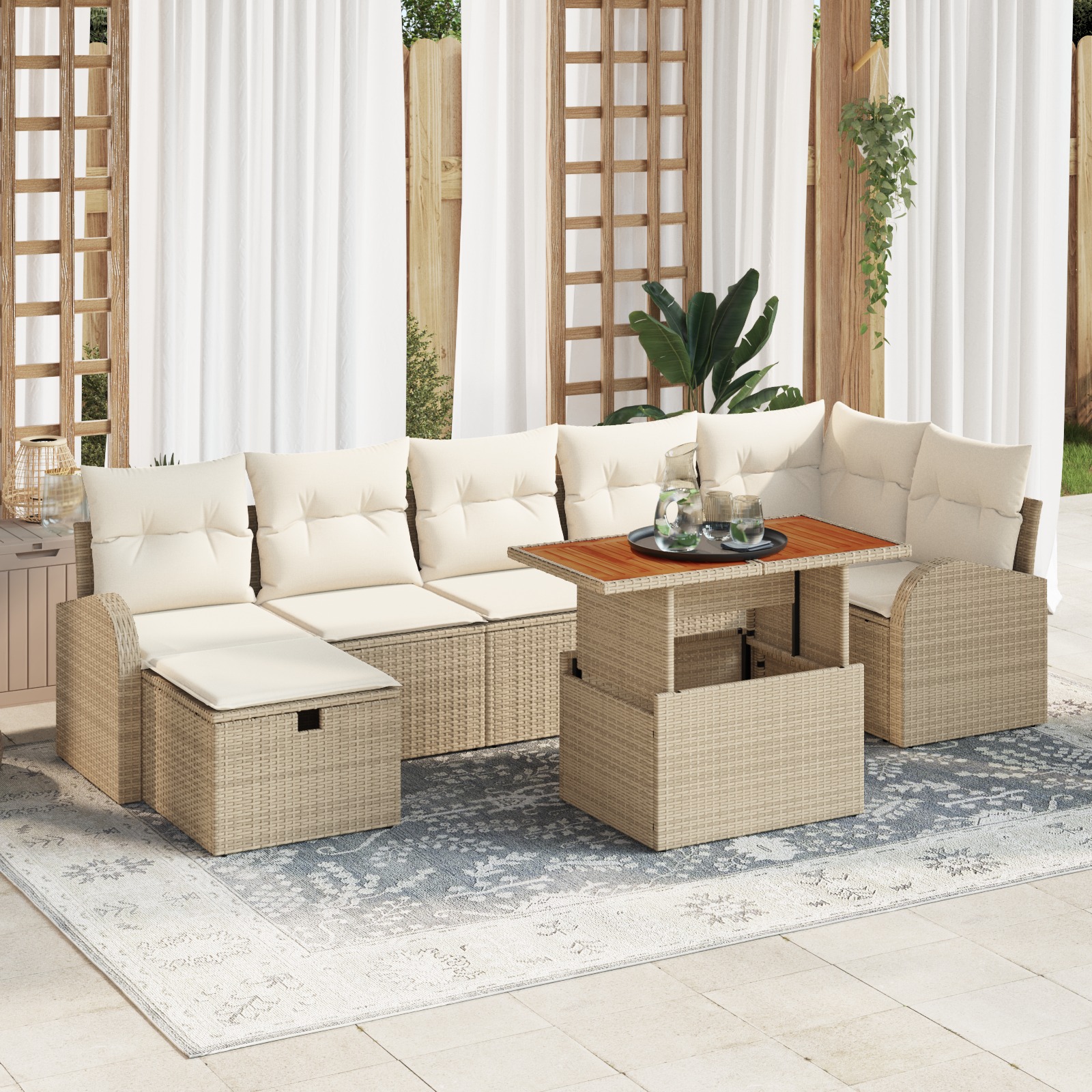 3359977 1 Set de canapele pentru grădină cu pernă 8 pcs Bej Rattan poli Set de canapele pentru grădină cu pernă 8 pcs Bej Rattan poli