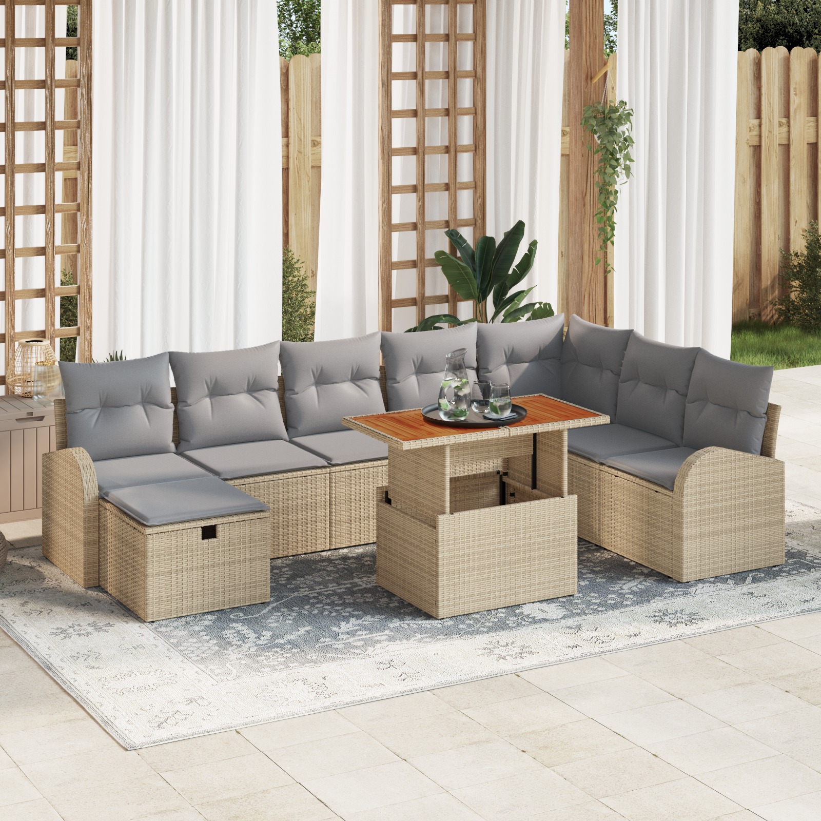 3359983 1 Set de canapele pentru grădină cu pernă 9 pcs Bej Rattan poli Set de canapele pentru grădină cu pernă 9 pcs Bej Rattan poli