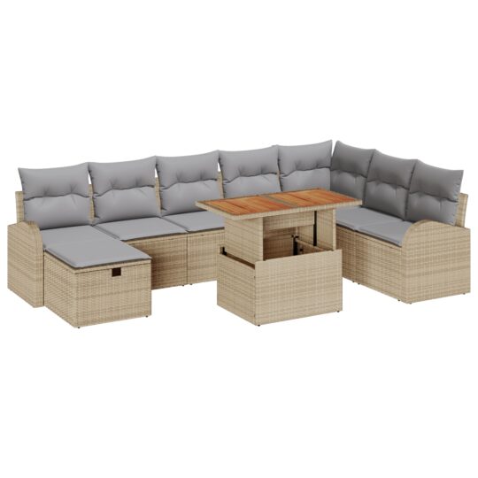 Alternative view of Set de canapele pentru grădină cu pernă 9 pcs Bej Rattan poli