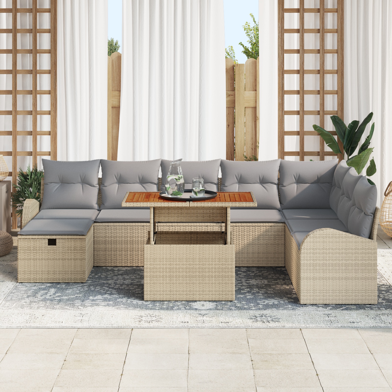 3359983 3 Set de canapele pentru grădină cu pernă 9 pcs Bej Rattan poli Set de canapele pentru grădină cu pernă 9 pcs Bej Rattan poli - imagine 3