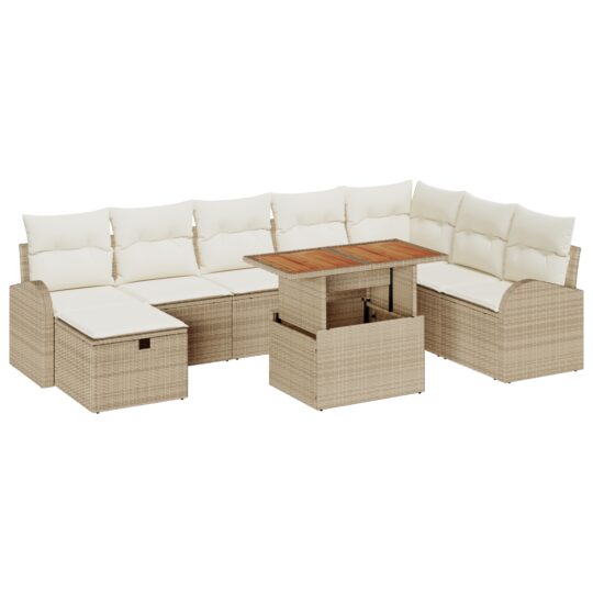 Alternative view of Set de canapele pentru grădină cu pernă 9 pcs Bej Rattan poli